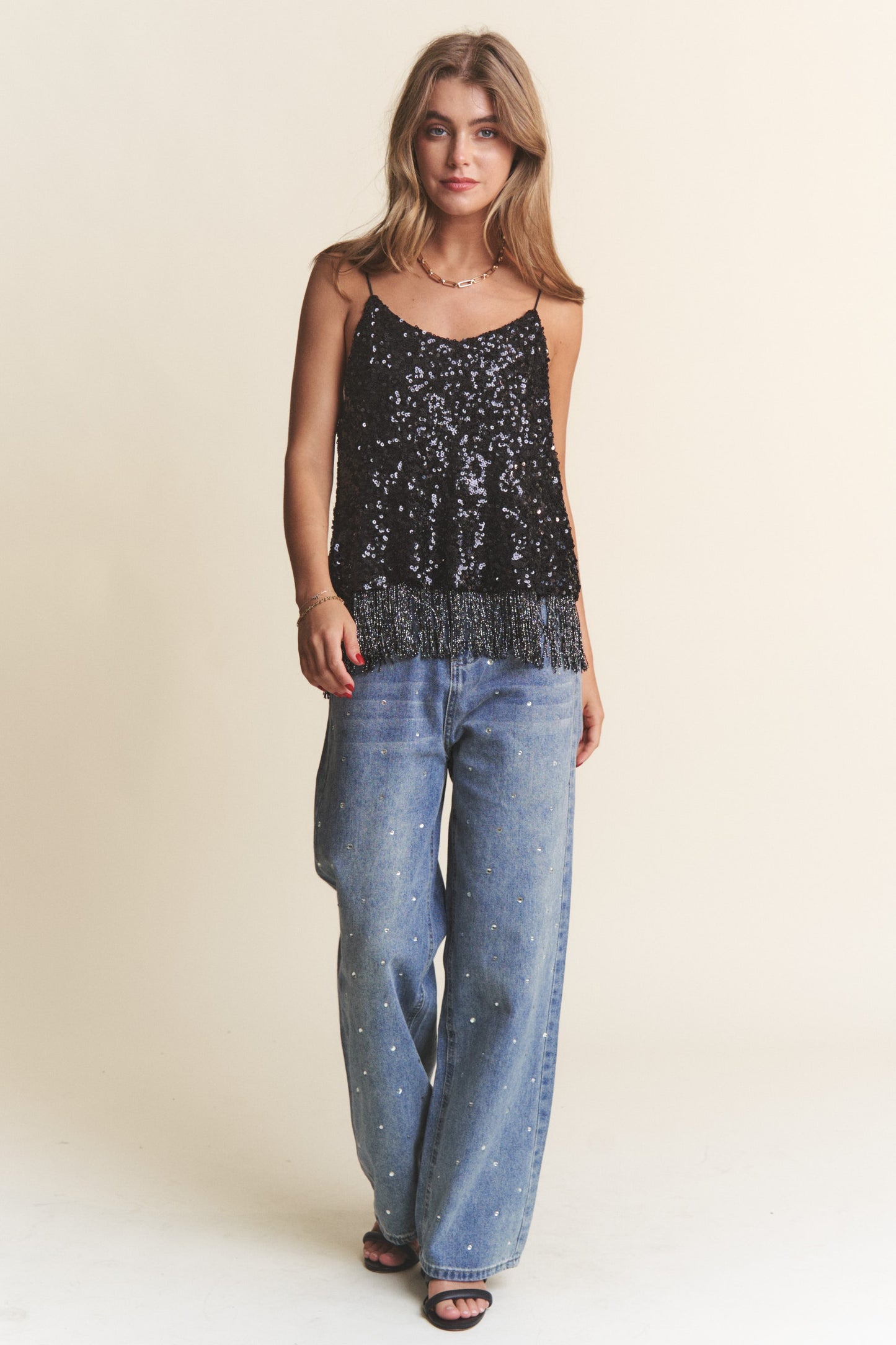 Flowy Sequins Cami With Tassels