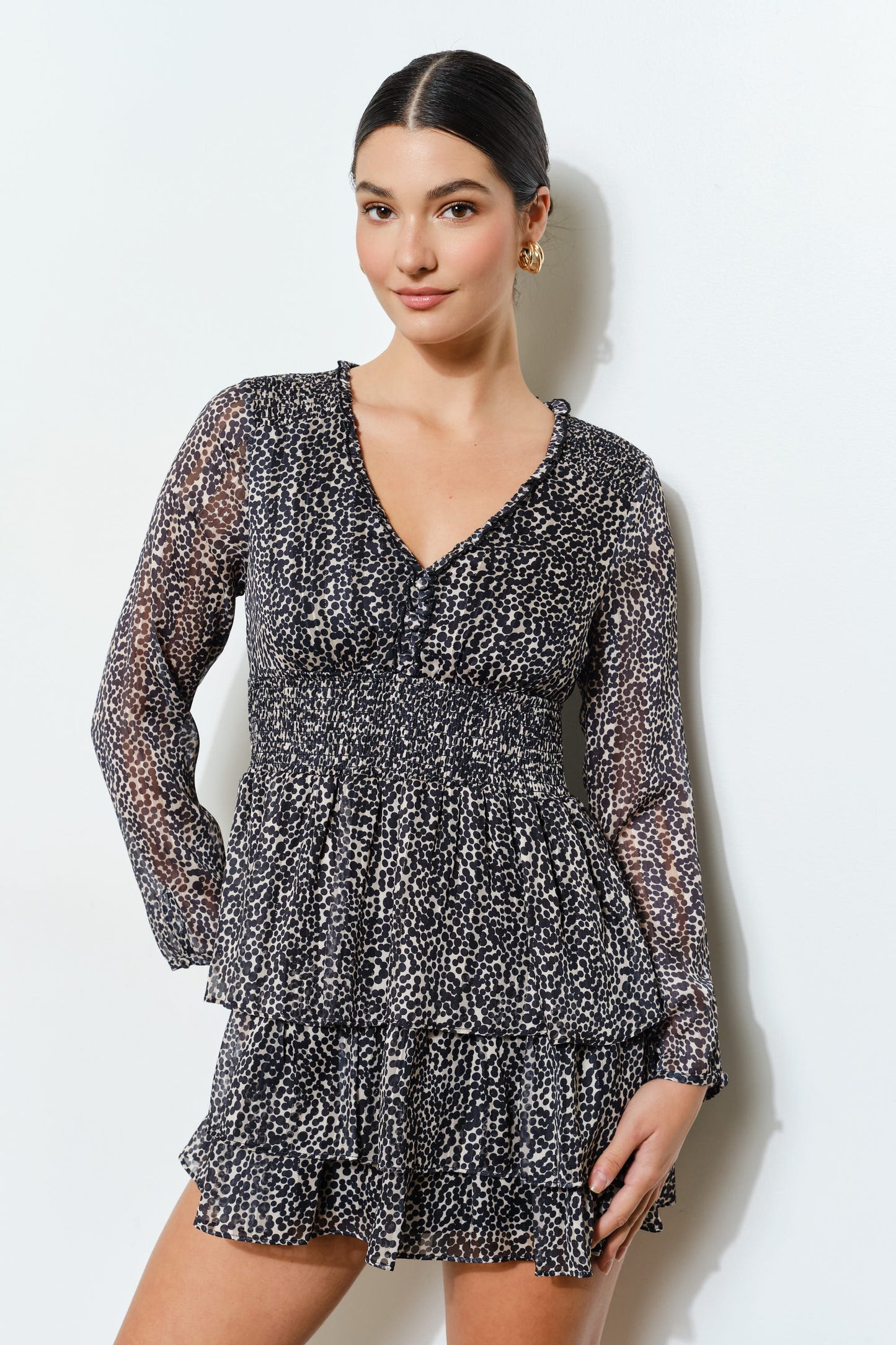 Animal Print Metallic Glitter Ruffled Tiered Dress