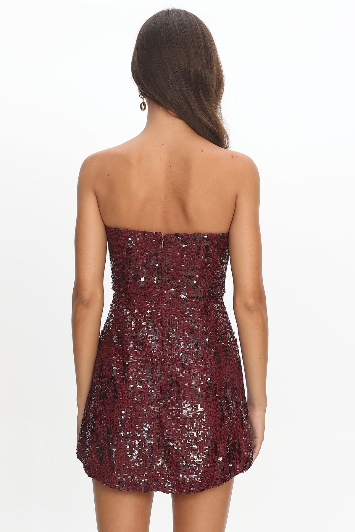 Wine Strapless Sequin Mini Dress