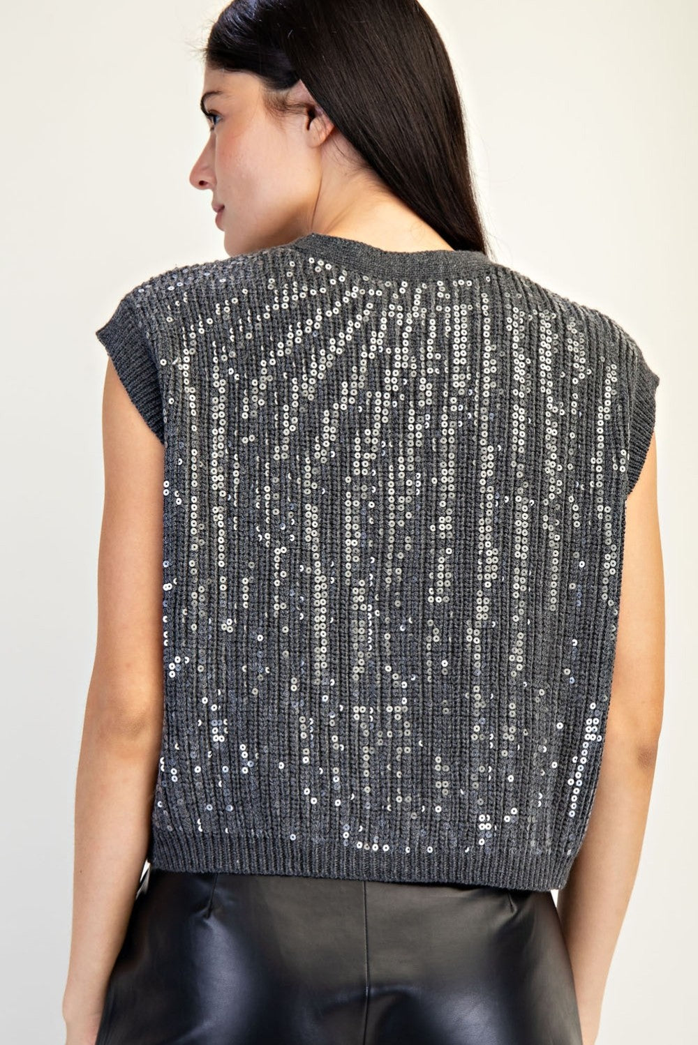 Taylor Sequin Sweater Vest Charcoal