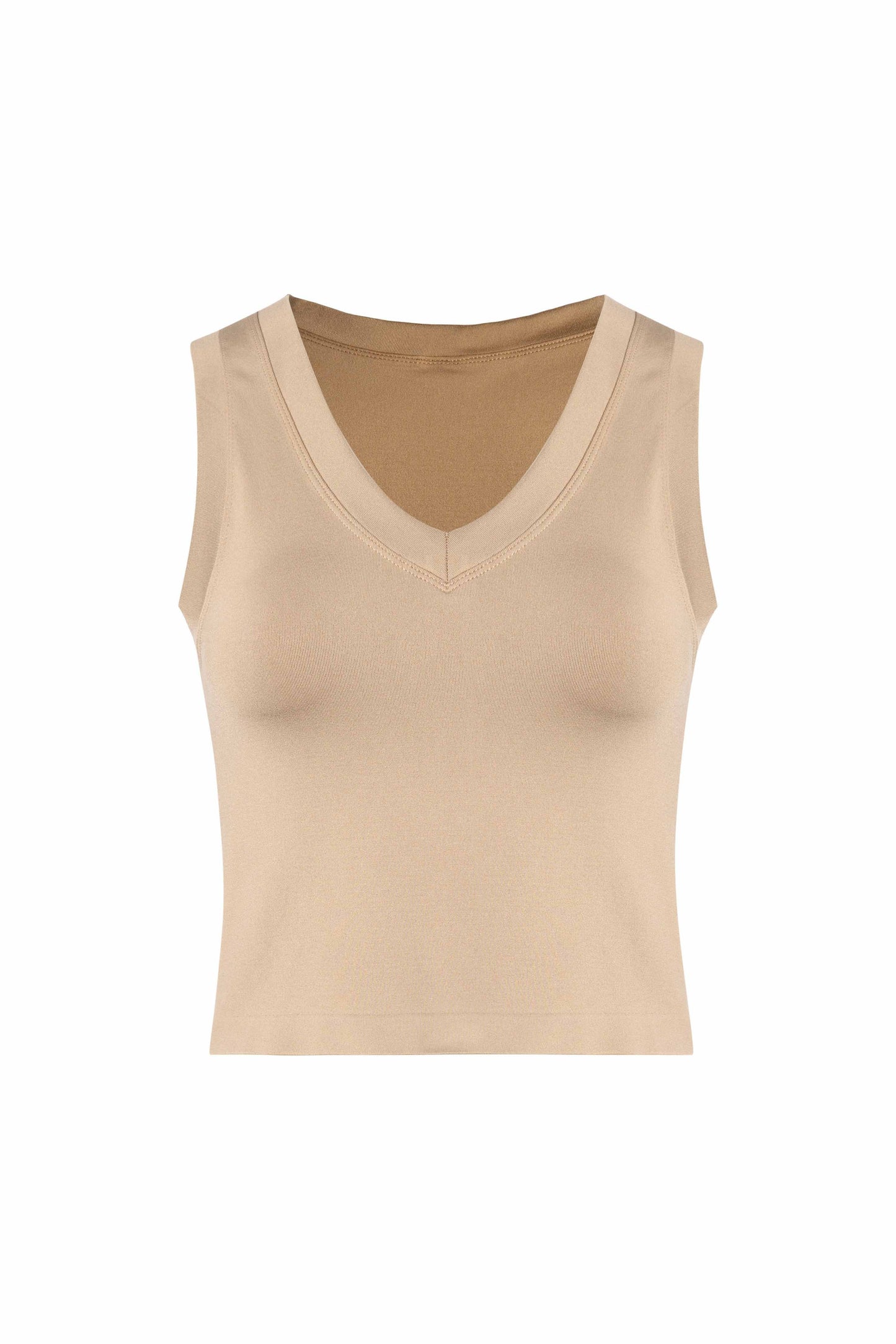 Beige Basic V-Neck Top