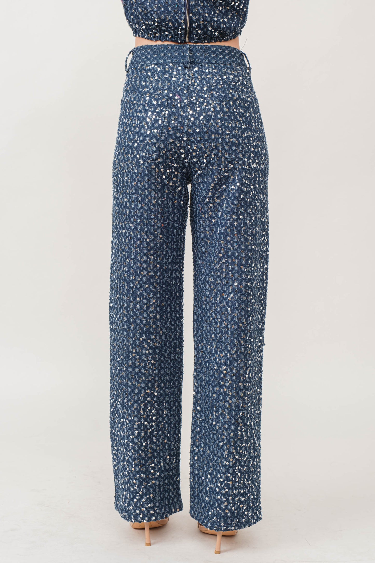 Distressed Sequin Denim Pants