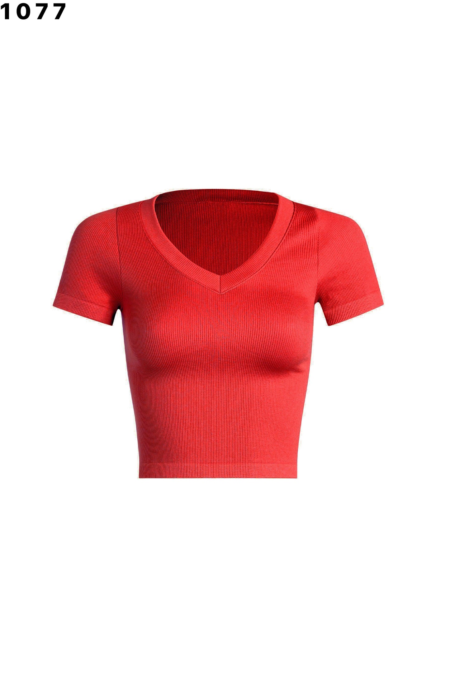 Red Basic Rib V-neck Cropped Tee