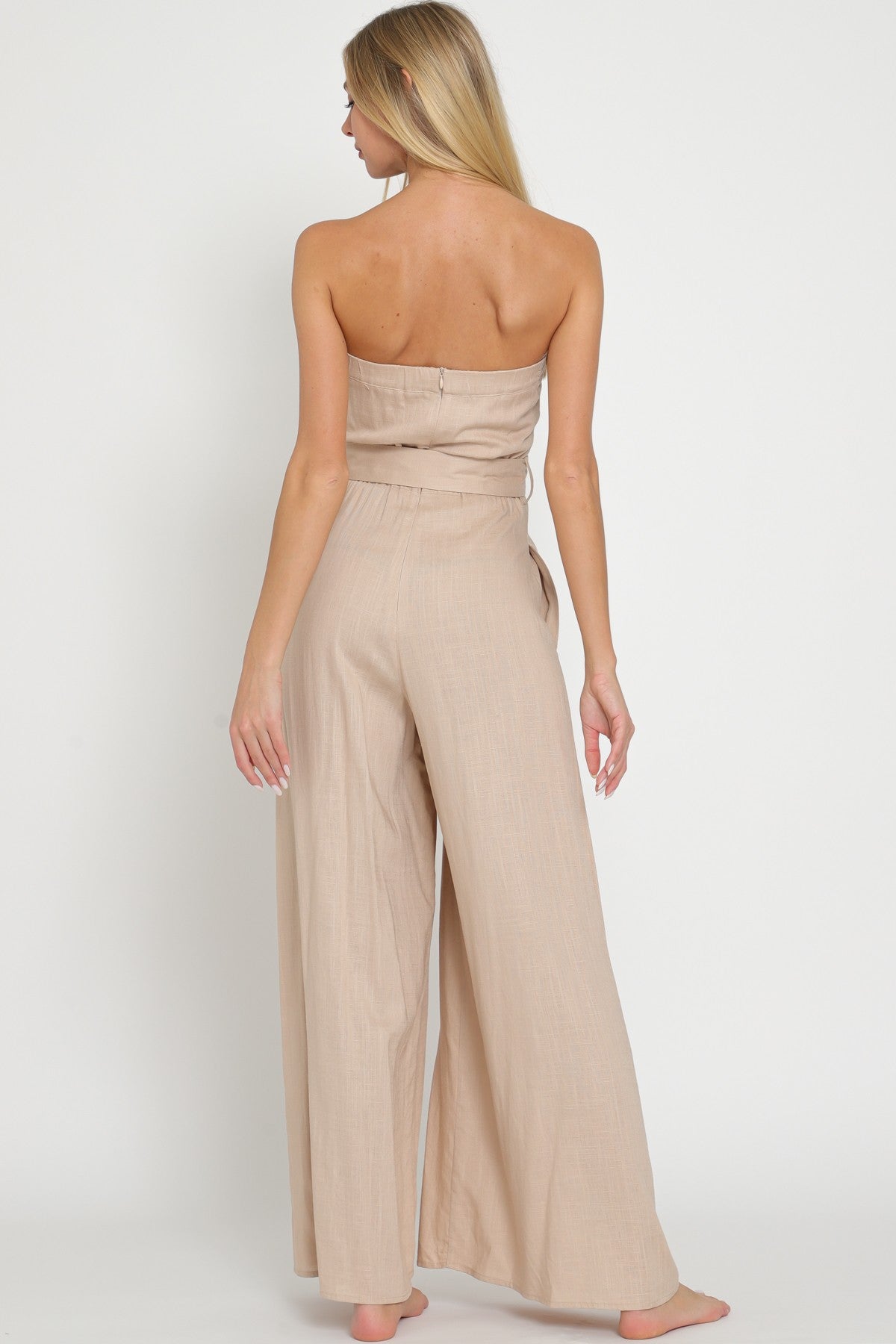 Belted Linen Jumpsuit Beige