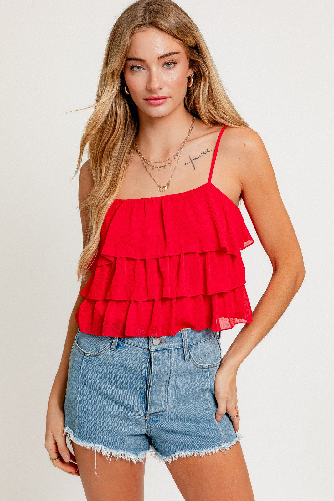 Ruffle Top Cherry Red
