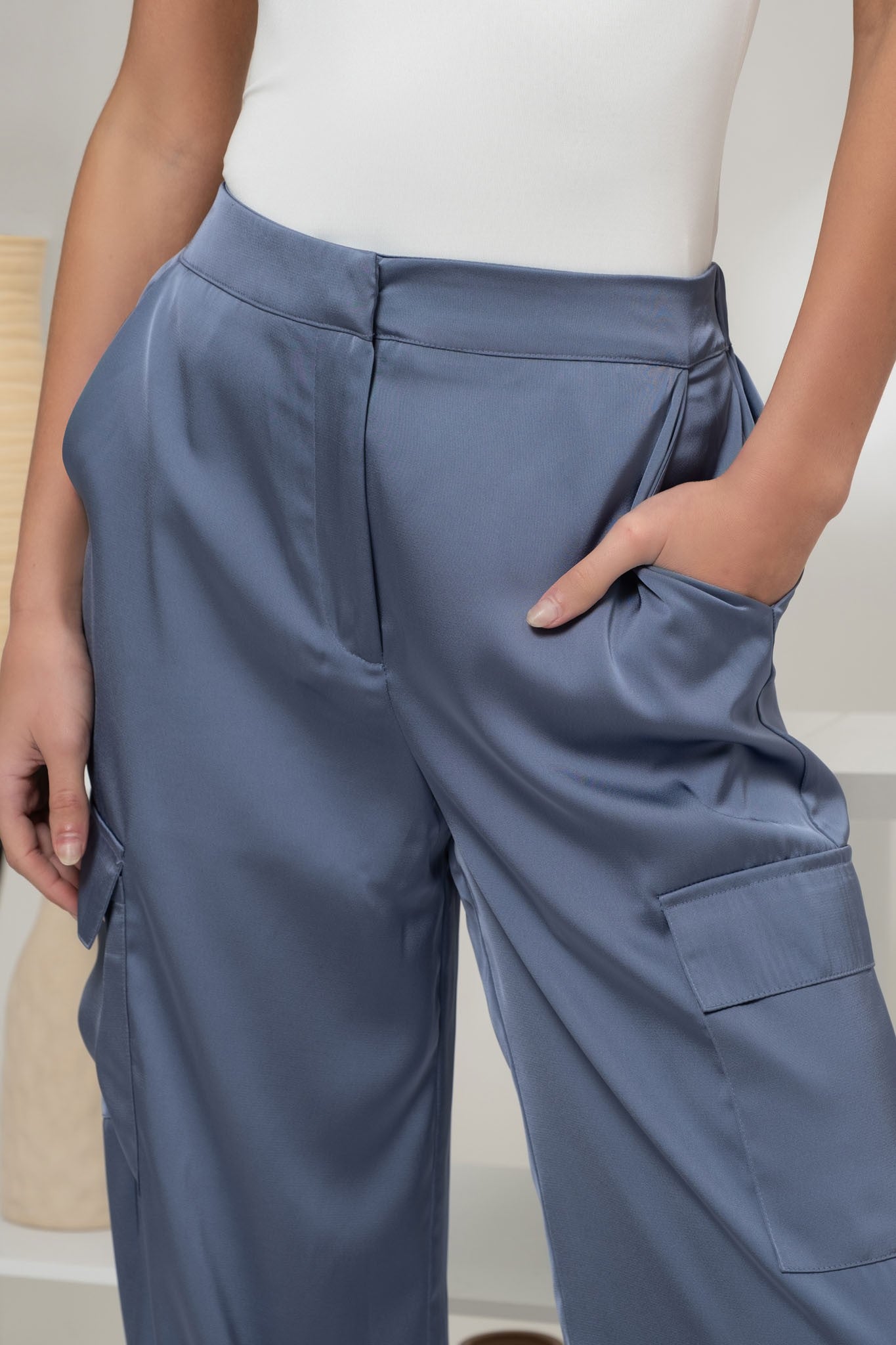 Satin Cargo Pants Blue