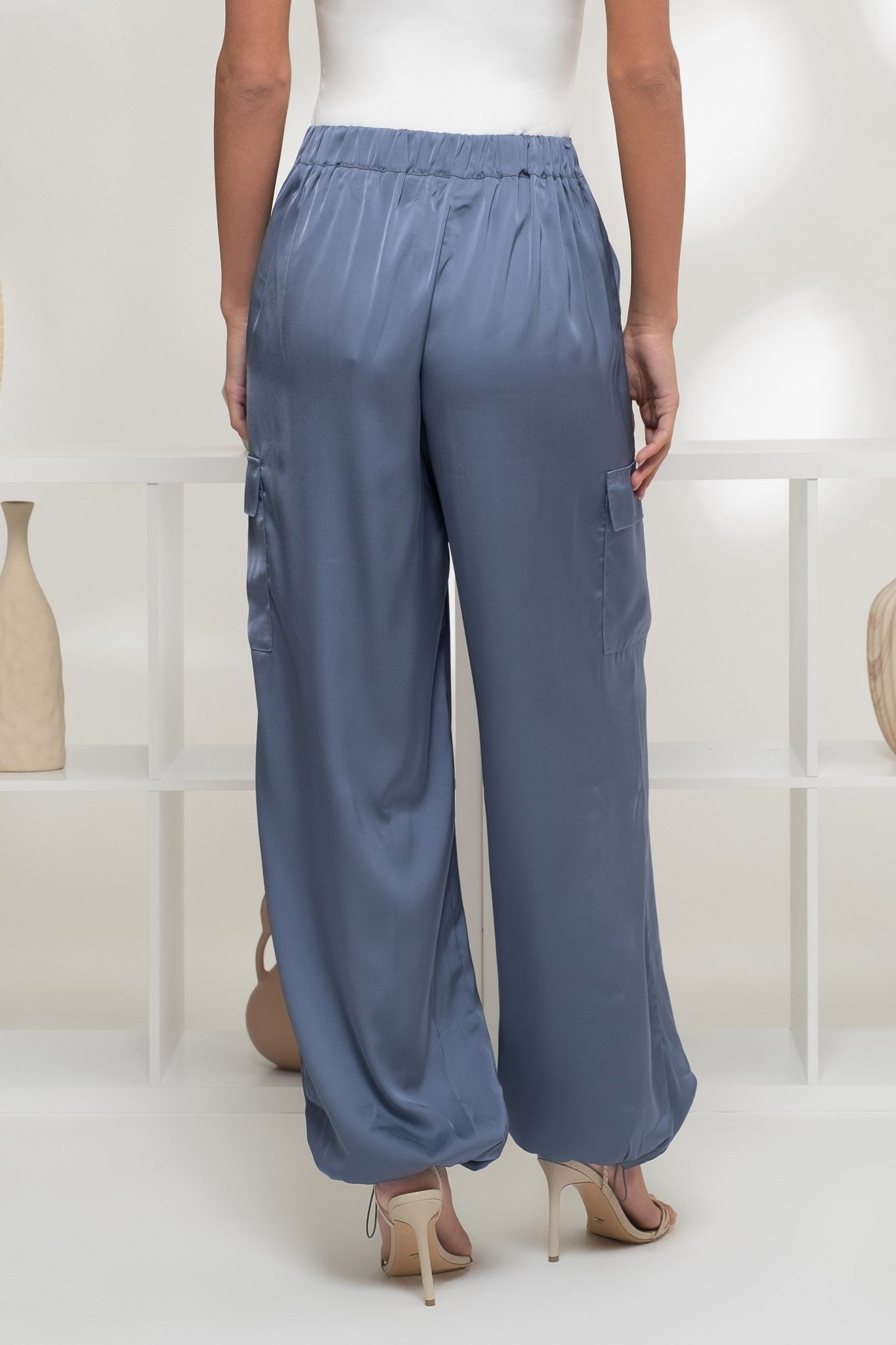 Satin Cargo Pants Blue