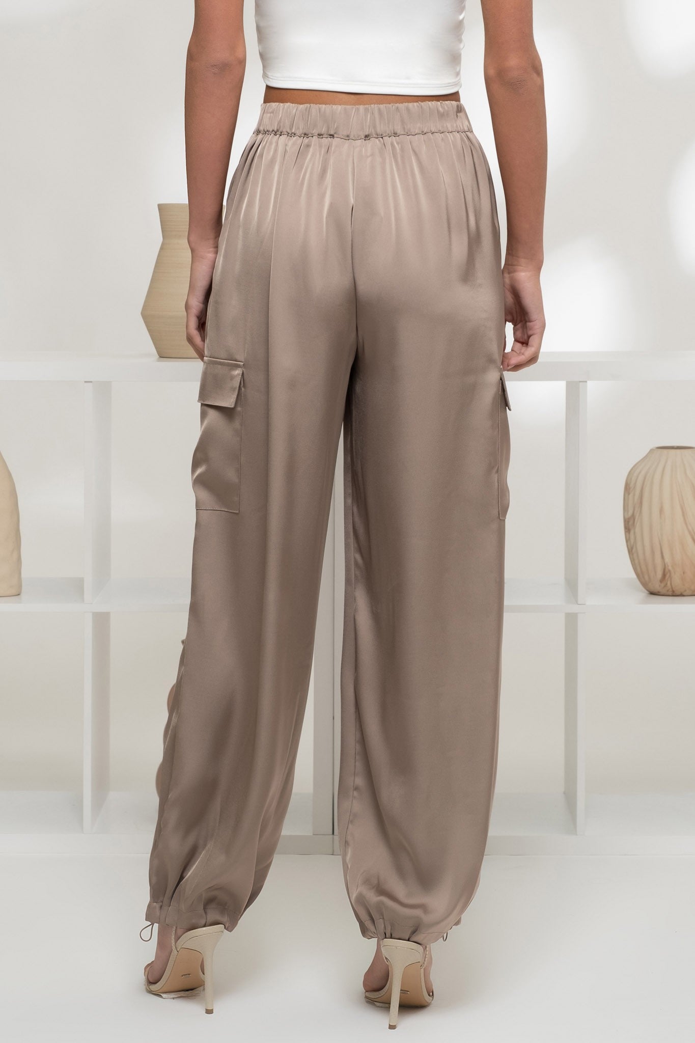 Satin Cargo Pants Taupe