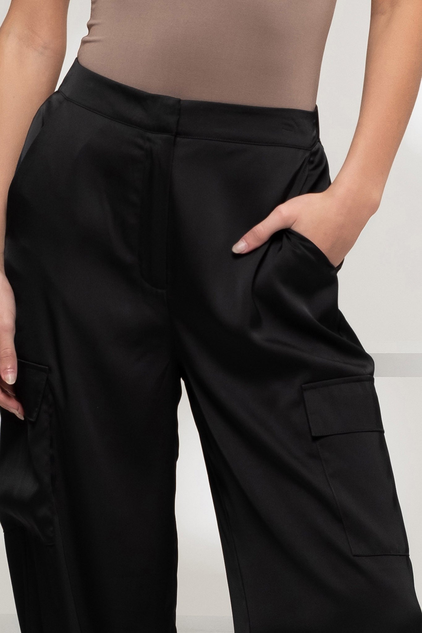 Satin Cargo Pants Black
