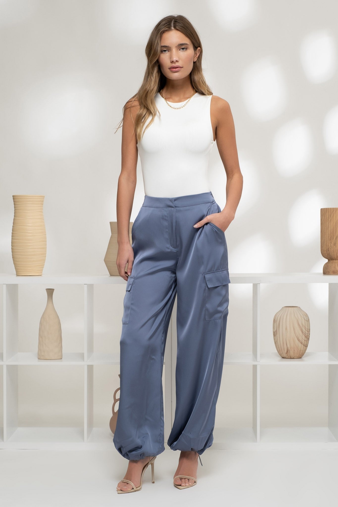 Satin Cargo Pants Blue