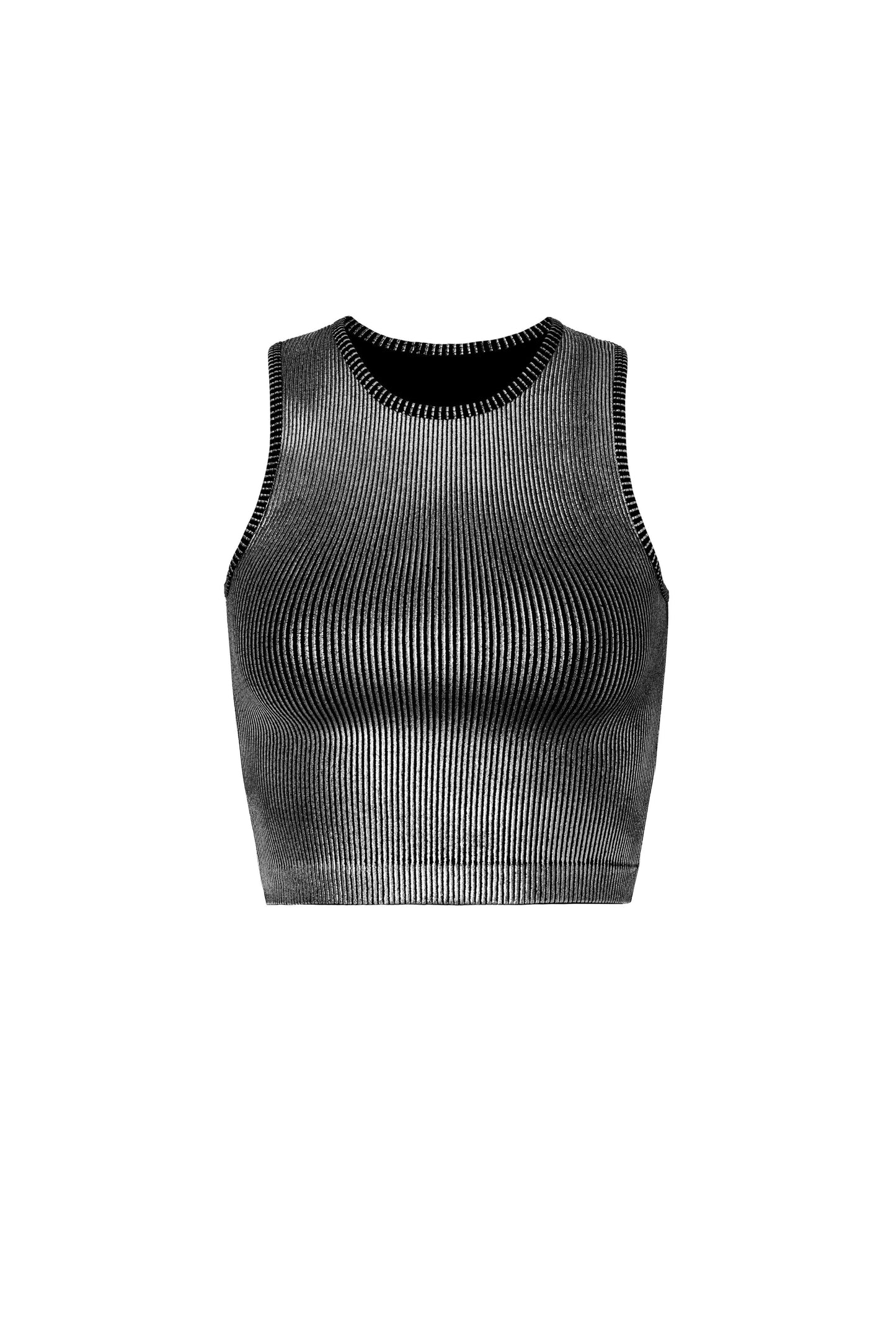 Black Silver Basic Ribbed Top