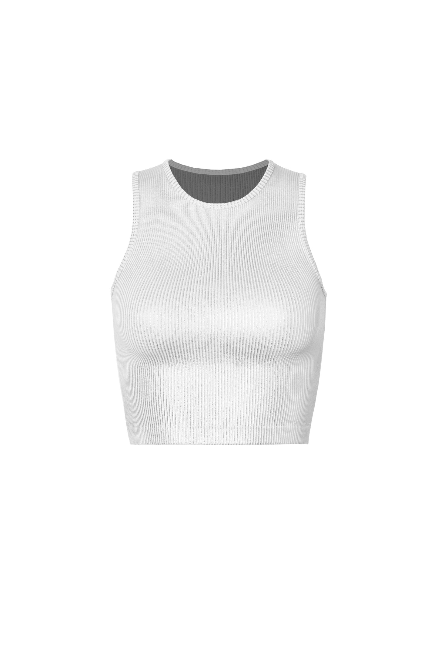 White Silver Basic Ribbed Top