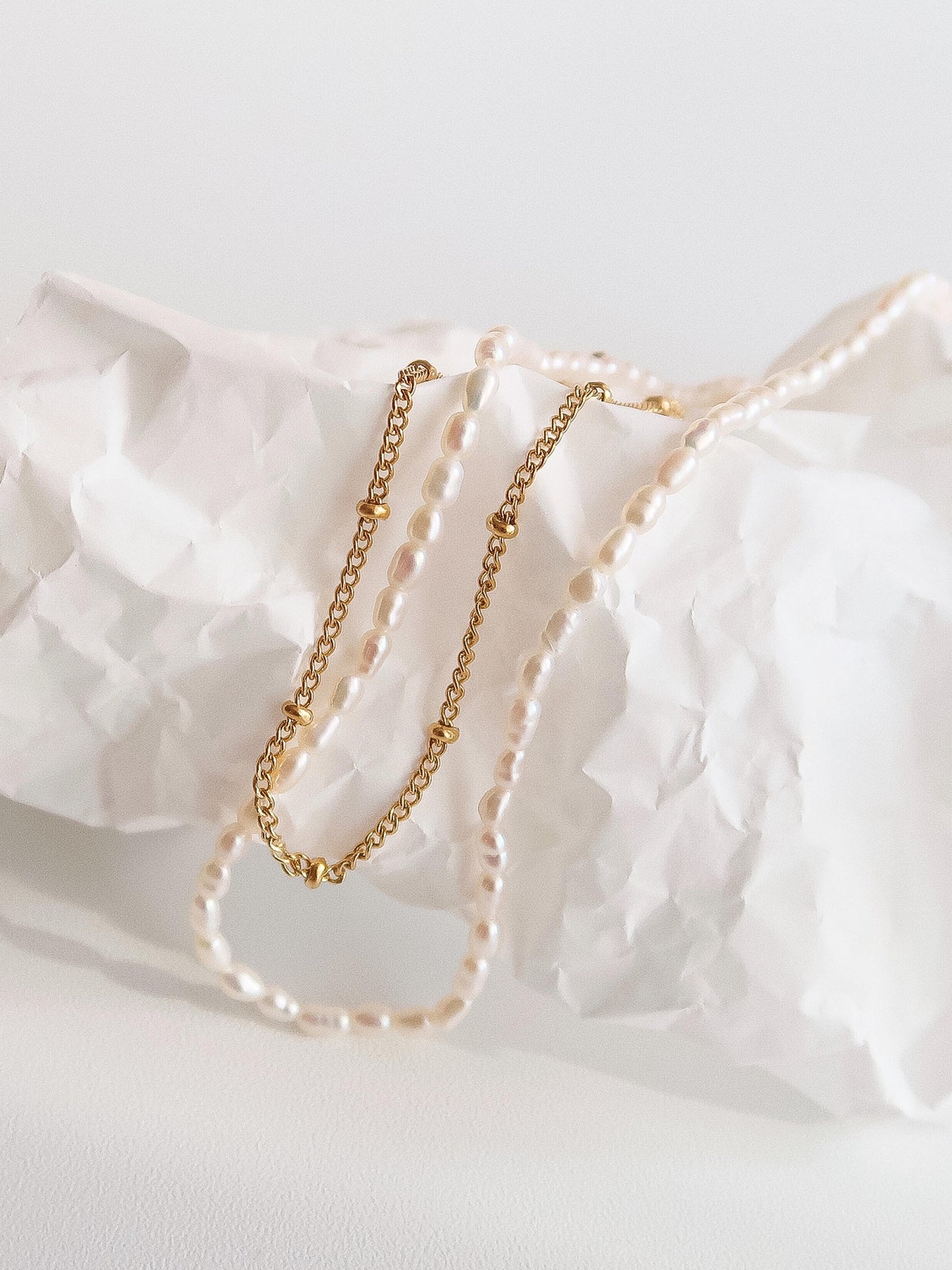 Layered Pearl Chain Necklace 18K Gold Non-Tarnish