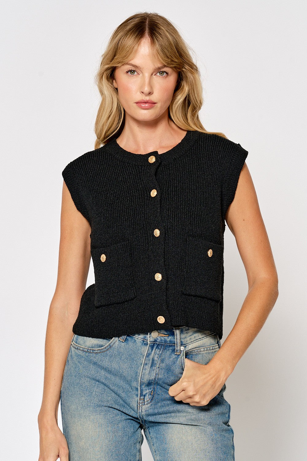 Gold Button Sweater Vest Top