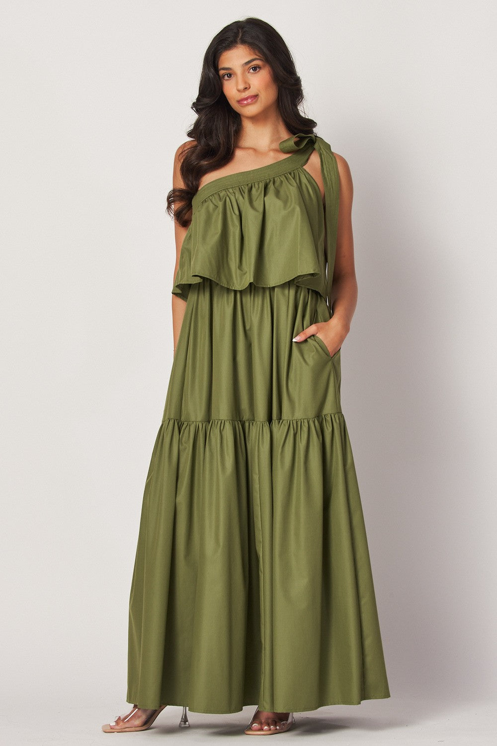 Olive One-Shoulder Maxi Dress