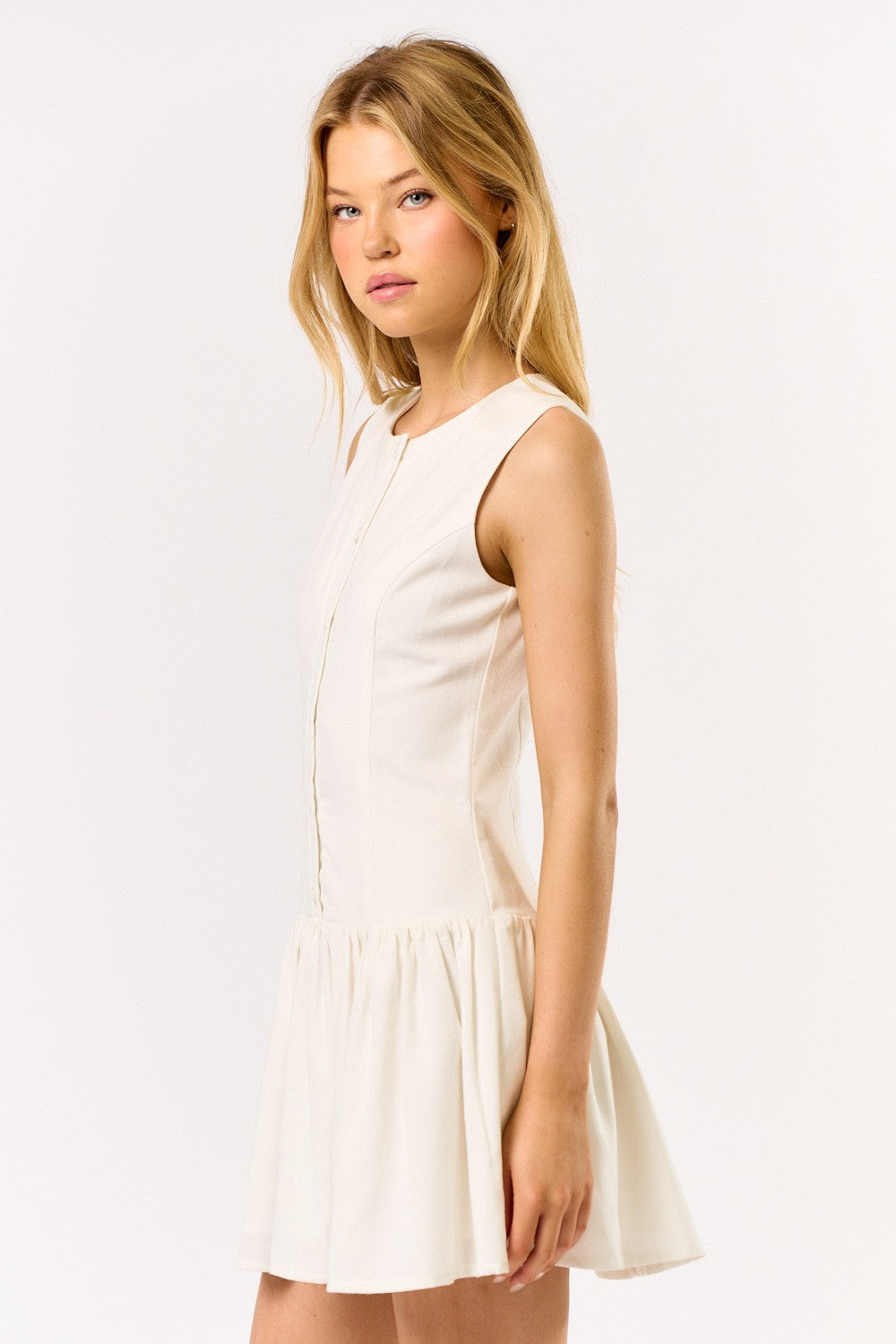 Off White Button Down Mini Dress