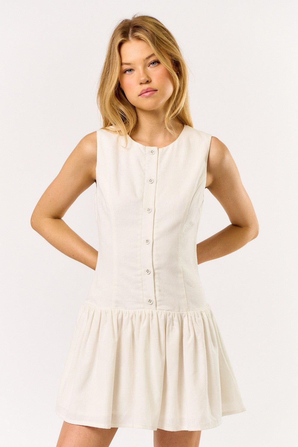 Off White Button Down Mini Dress