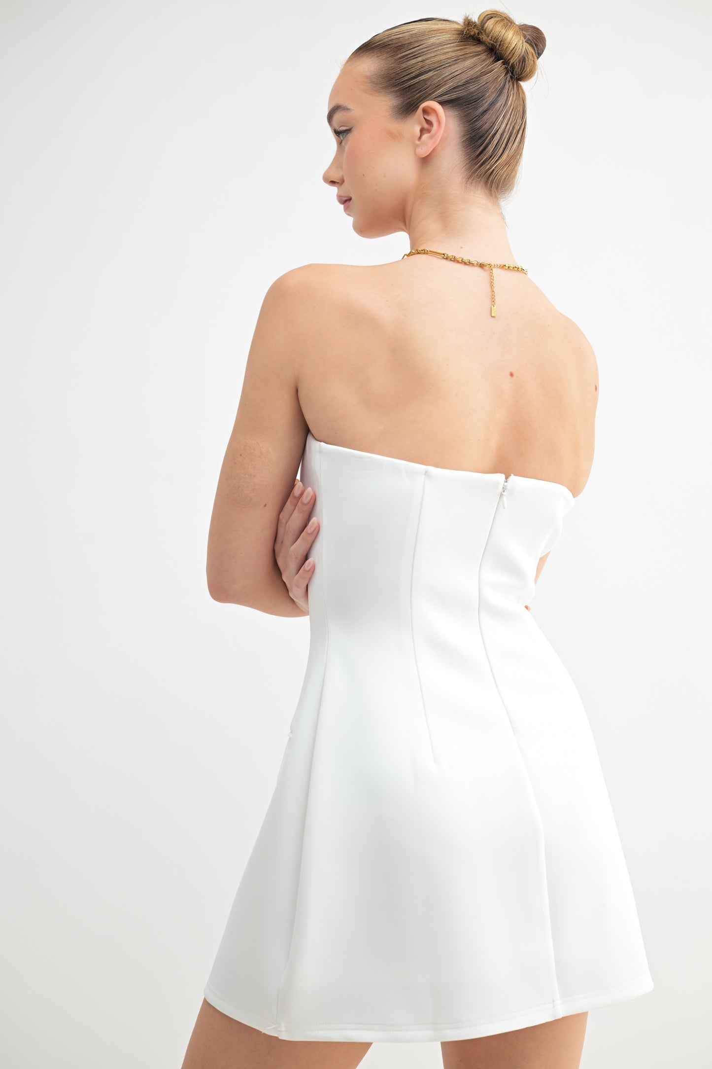 White Strapless A-line Mini Dress