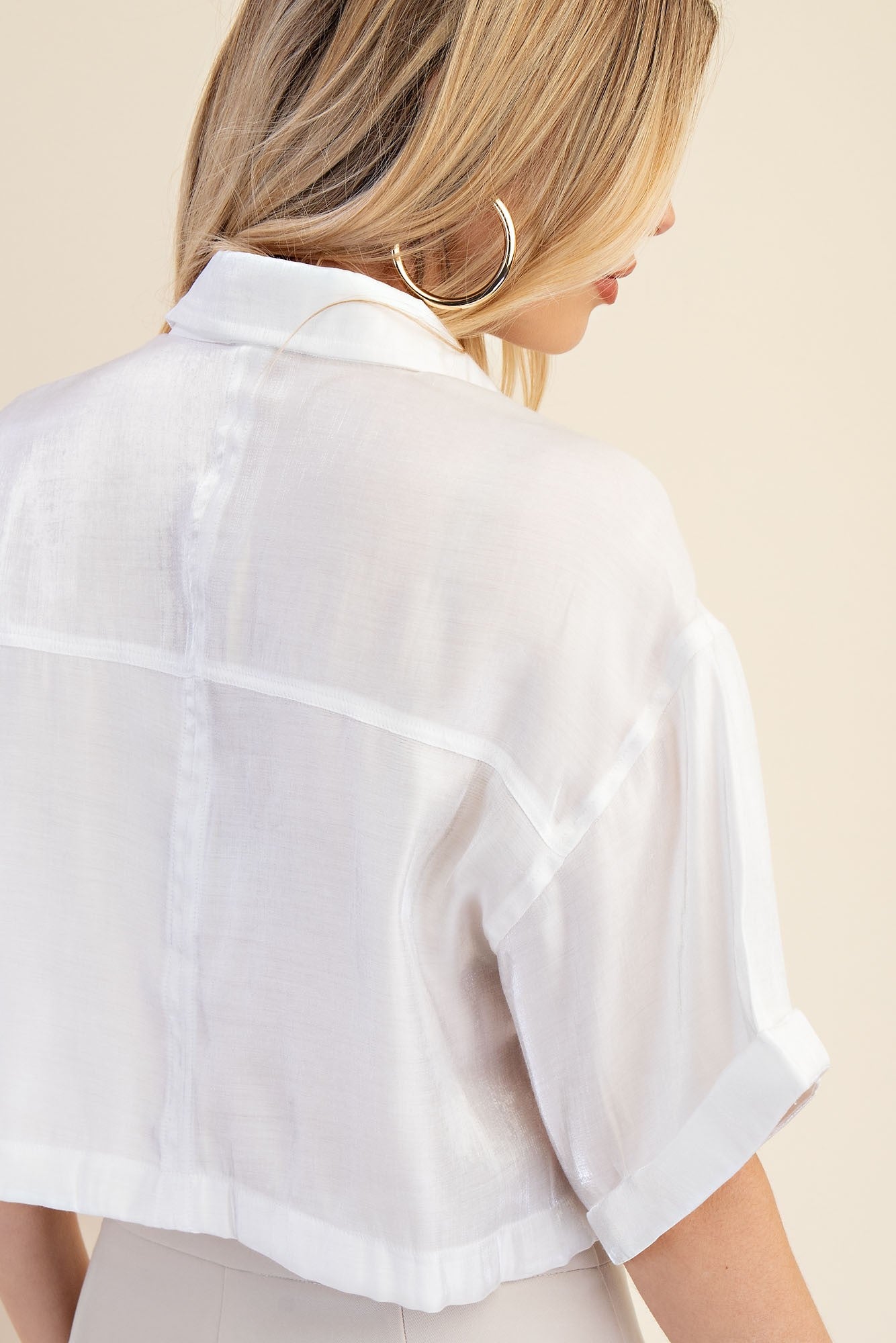 White Pocket Detail Cropped Shirt