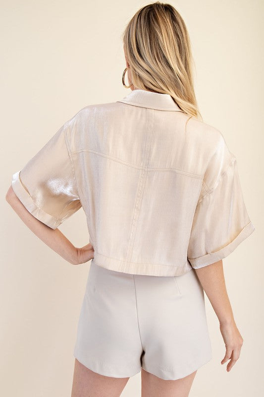 Champagne Pocket Detail Cropped Shirt