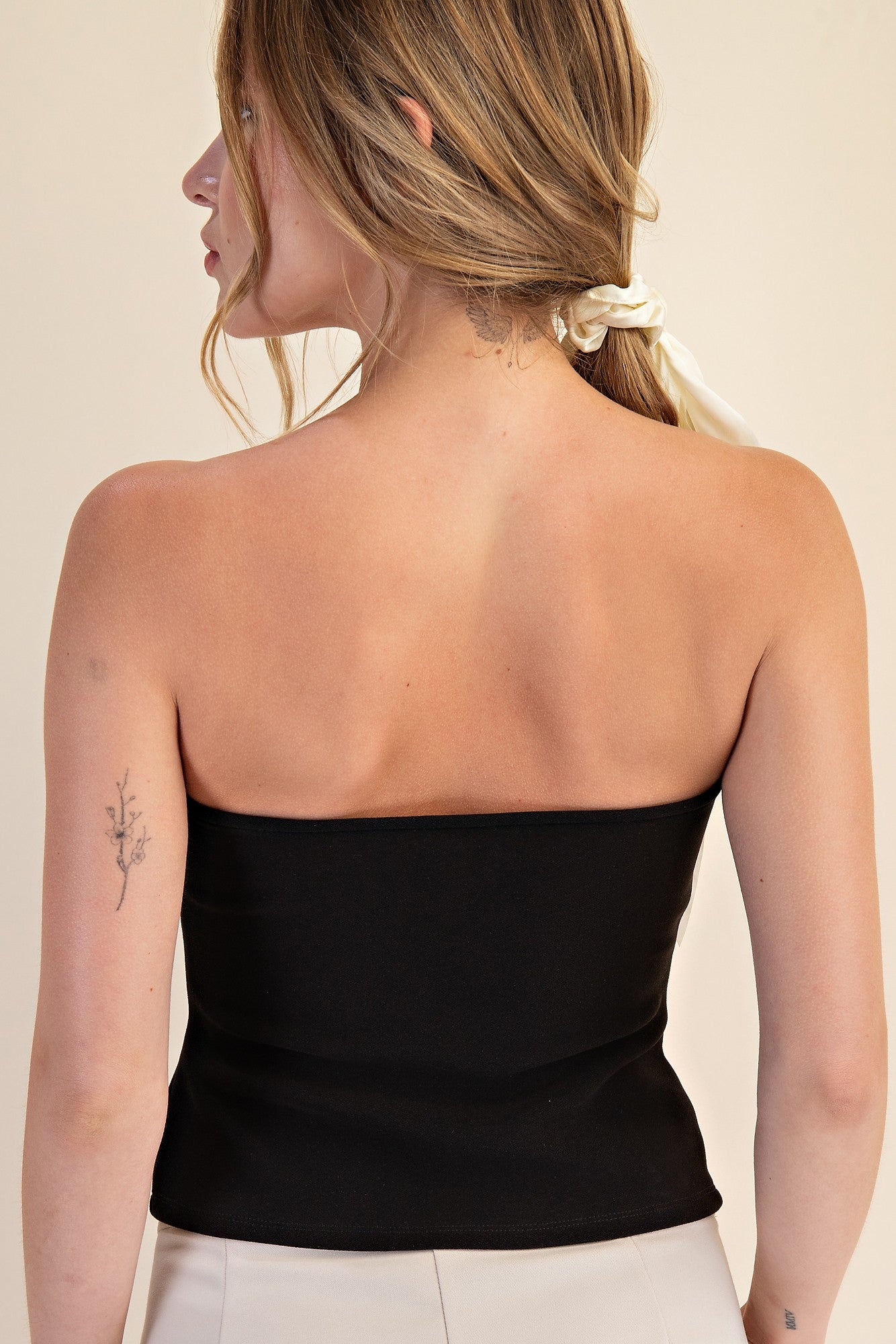 Black Buttons Bandeau Top