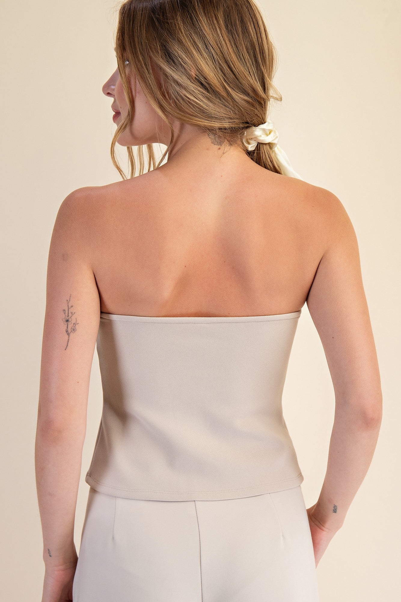 Beige Buttons Bandeau Top