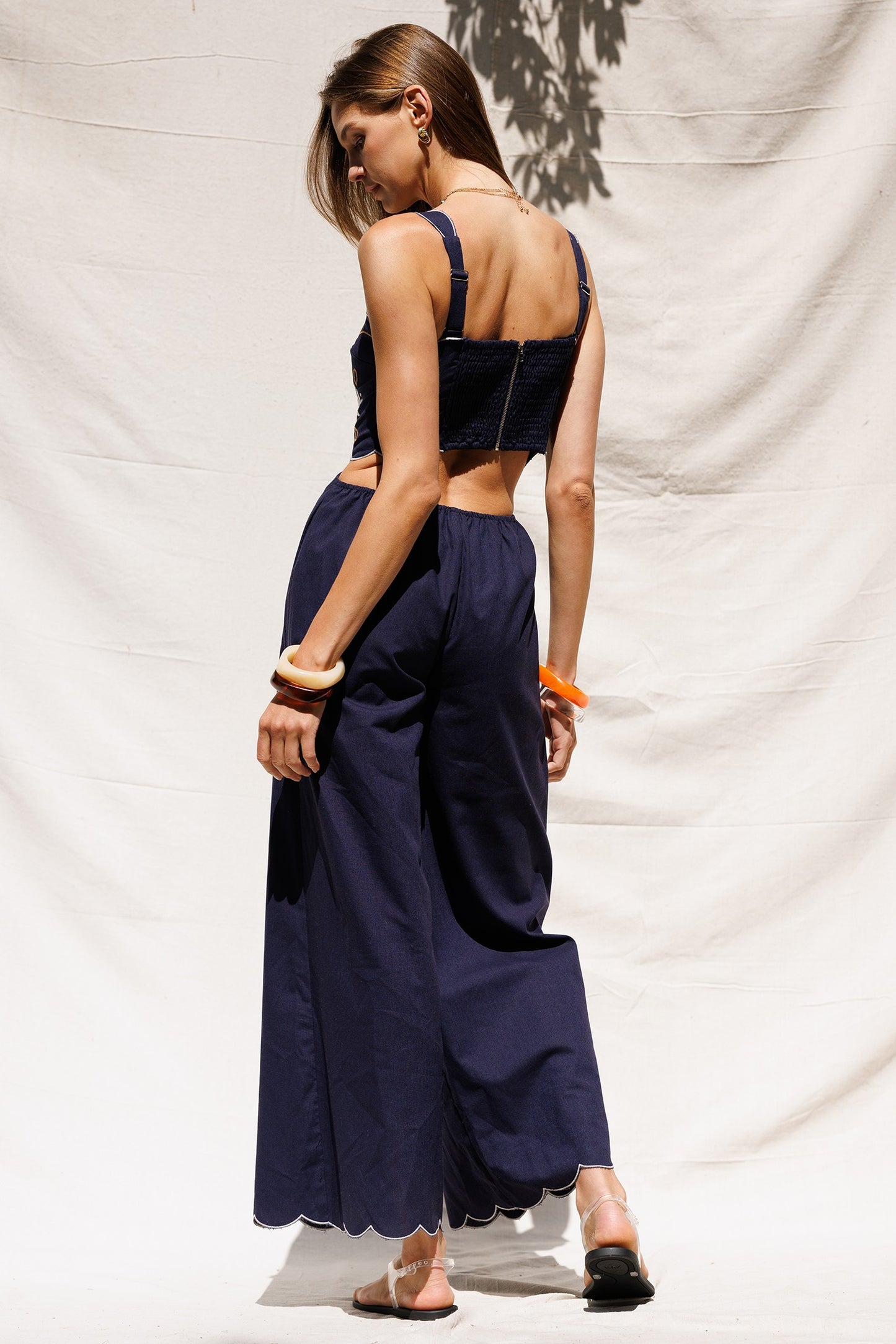 Navy Embroidered Cutout Back Jumpsuit