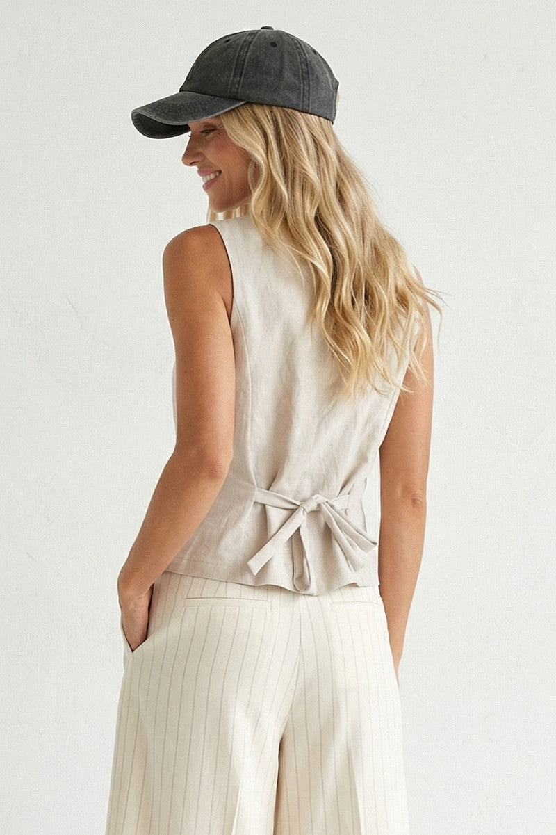Tan Sleeveless Woven Vest
