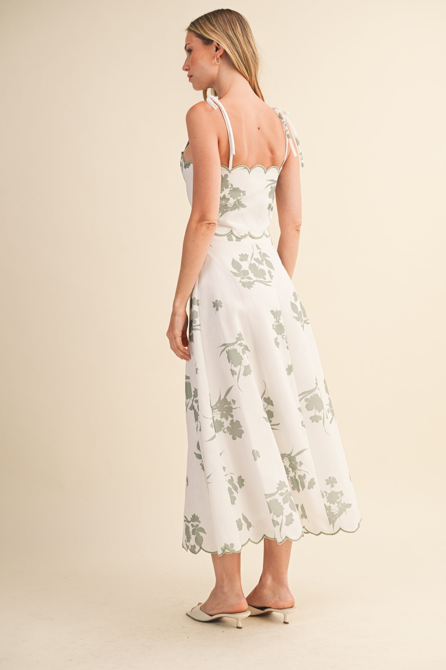 Floral Scalloped Crop Top And Midi Skirt Set