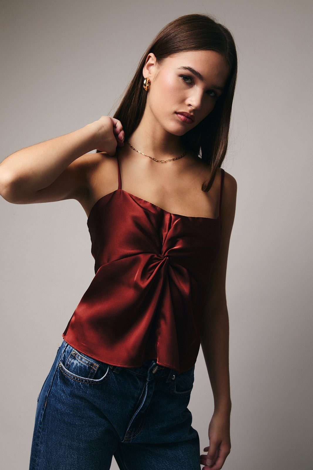 Wine Satin Top