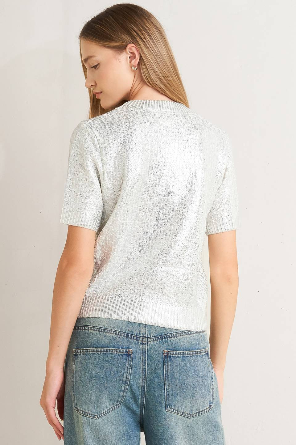 Silver Foiled Sweater Top