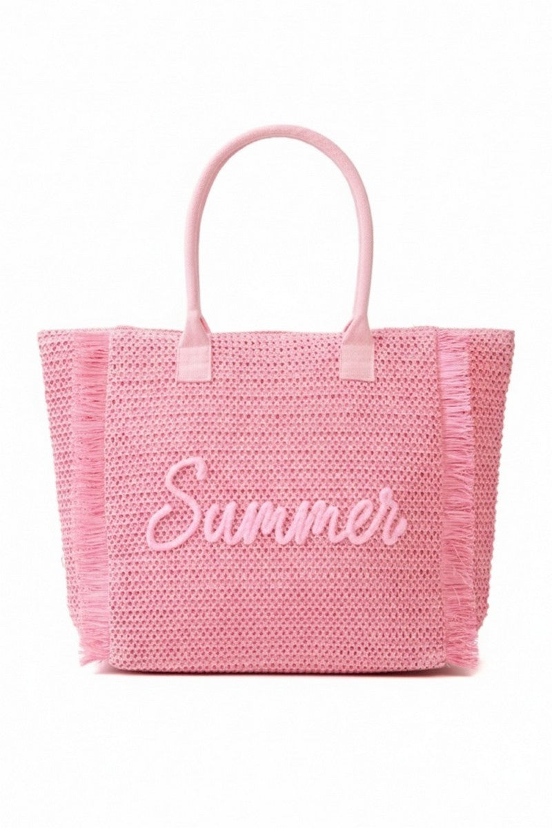 Summer Shimmer Straw Tote Pink