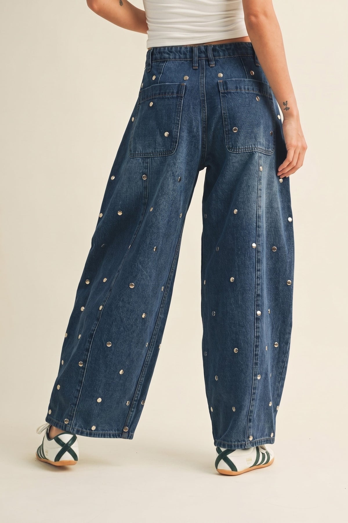 Studded Barrel Denim Pants