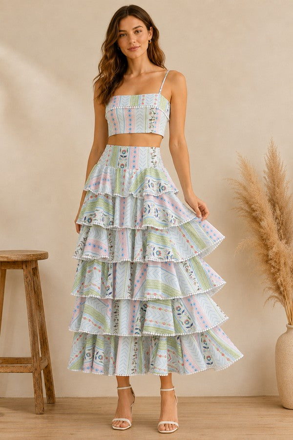 Printed Cami Top And Skirt Set