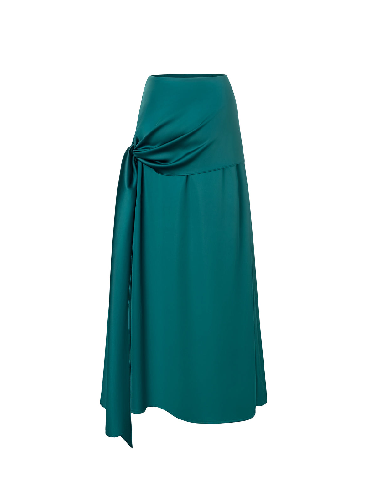 Teal Draped Waist Midi Skirt