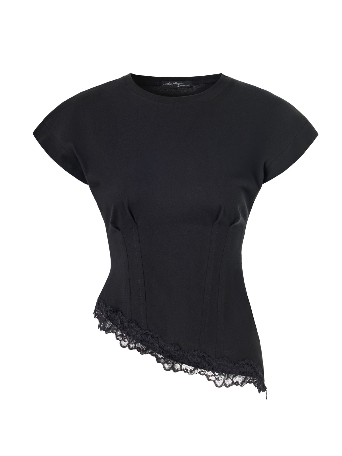 Black Corset Waist Asymm Hem Tee