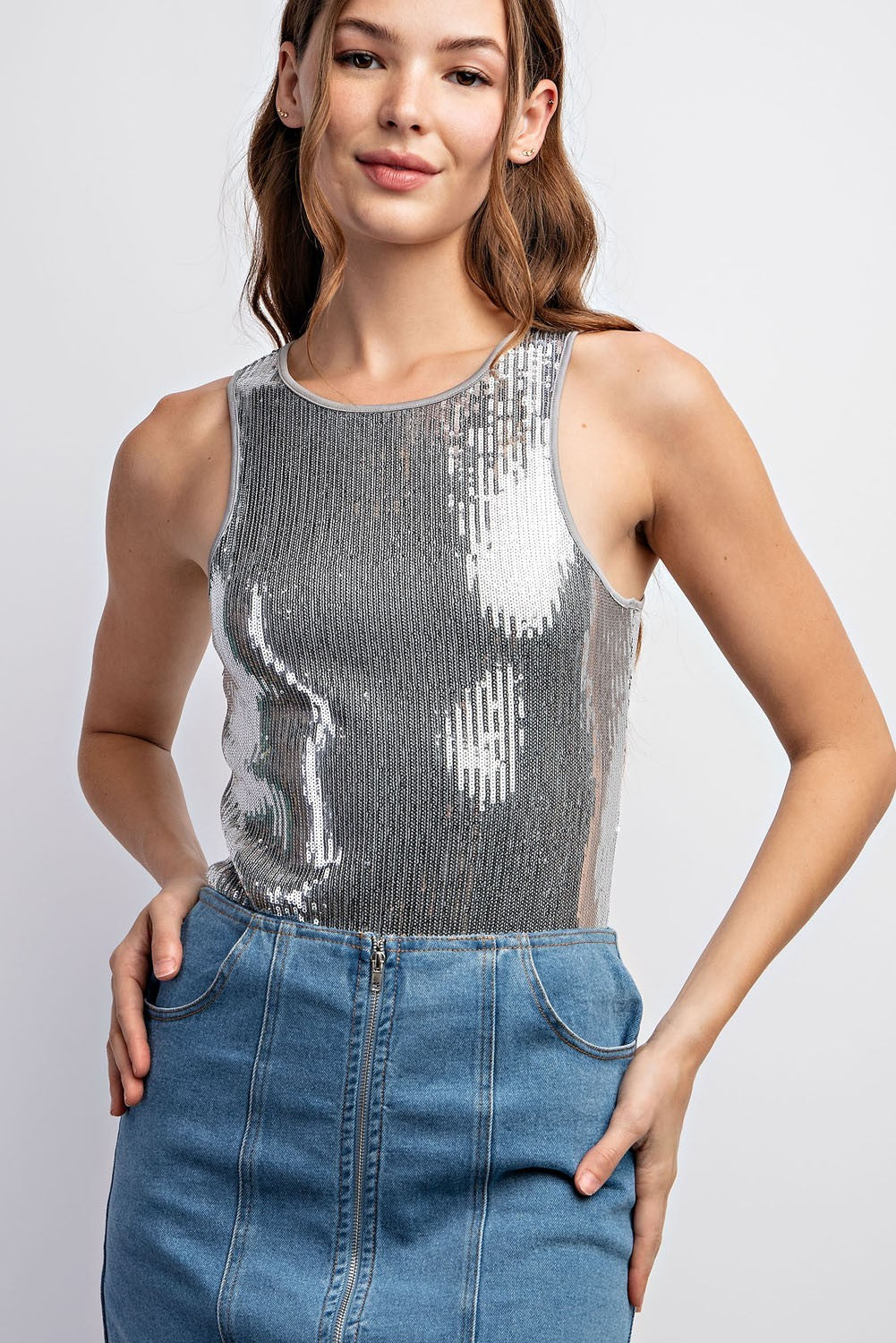 Silver Sequin Bodusuit