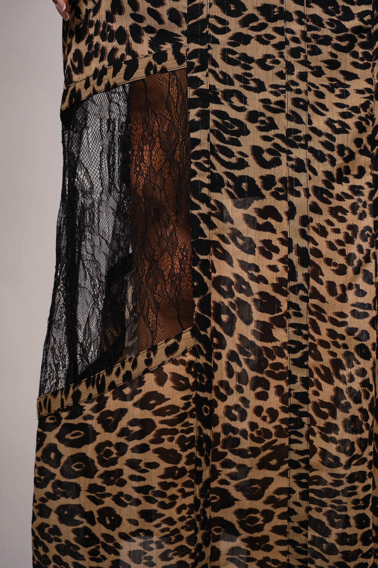 Leopard Lace Panel Maxi Skirt