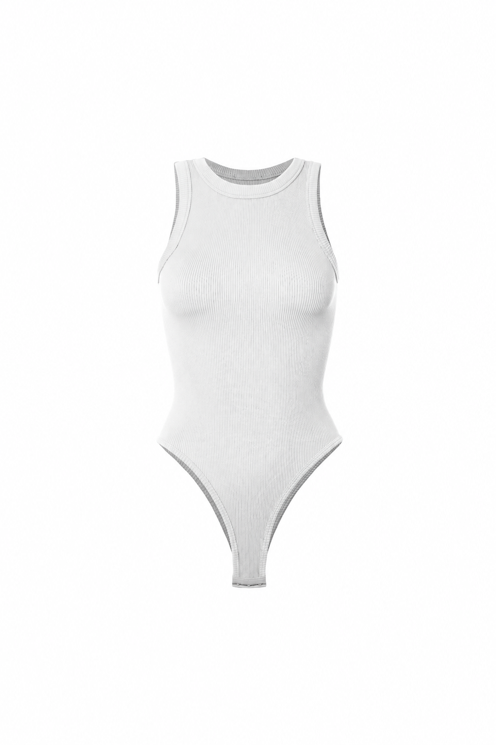 White Ribbed Basic Bodysuit