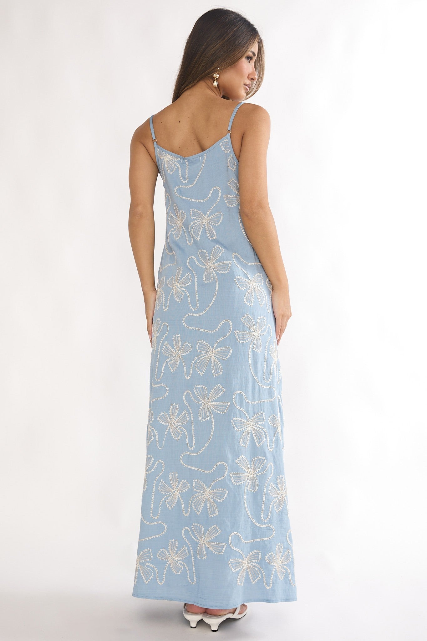 Embroidery Bow Maxi Dress