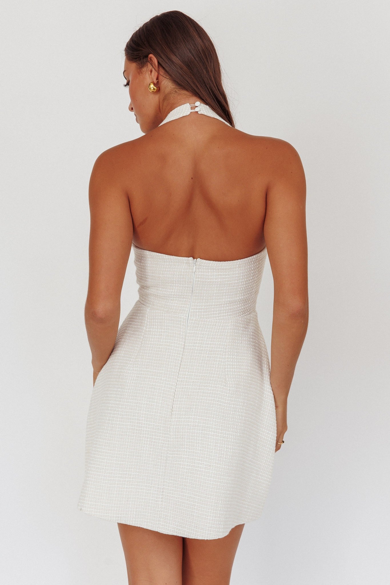 Cream Halter Flare Mini Dress