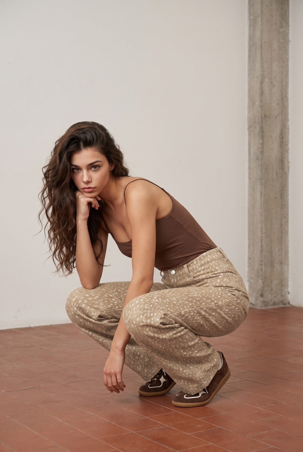 Bambi Print Twill Barrel Pants