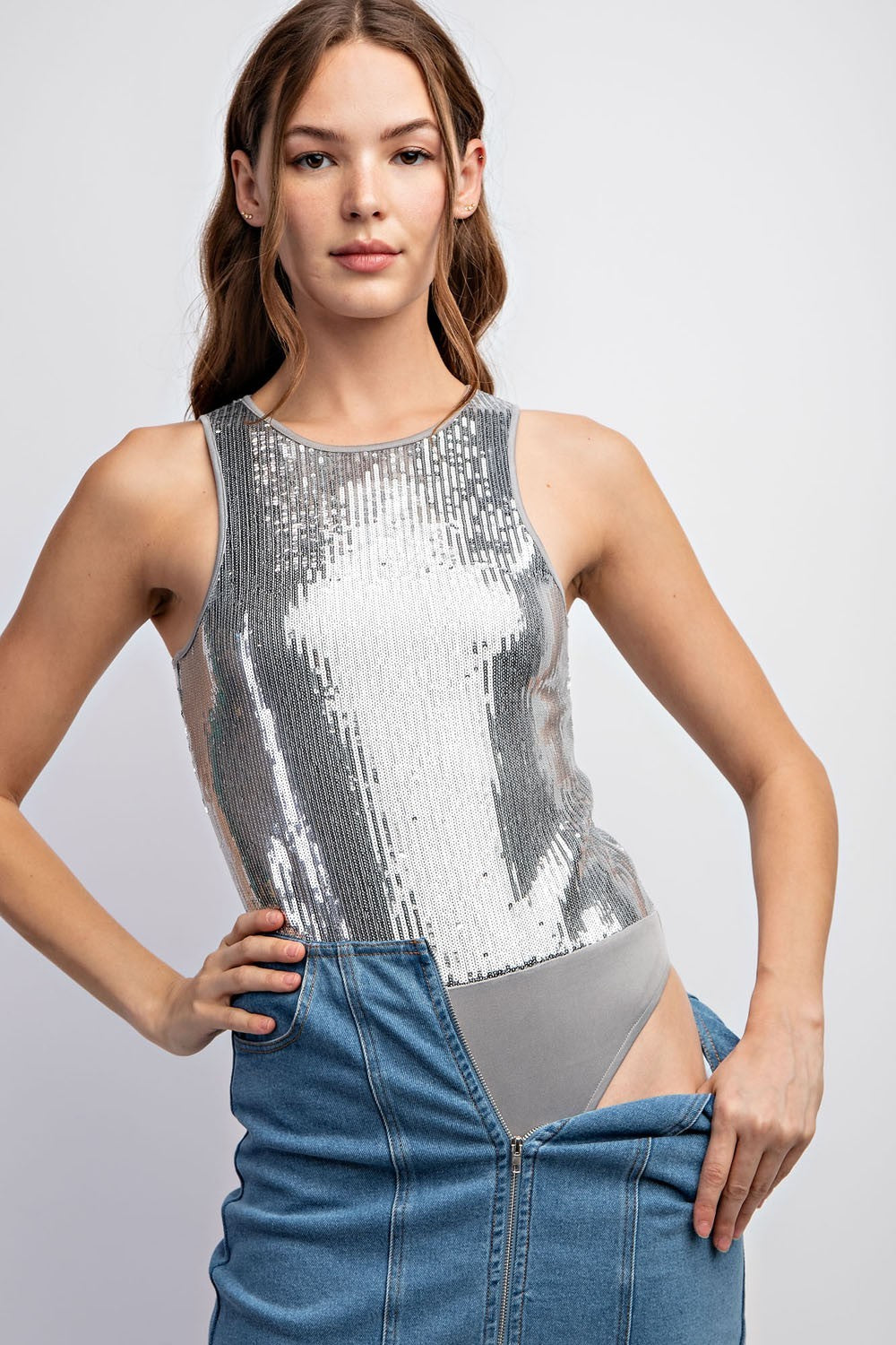 Silver Sequin Bodusuit