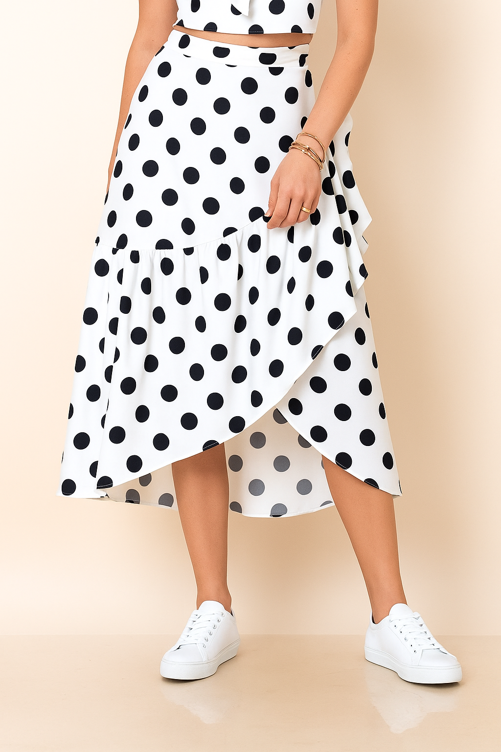 White and Black Polka Dots Wrap Around Skirt