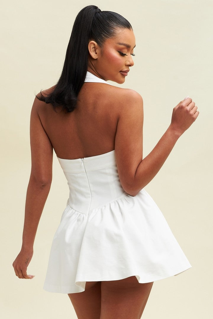 White Solid Corset Halter Dress