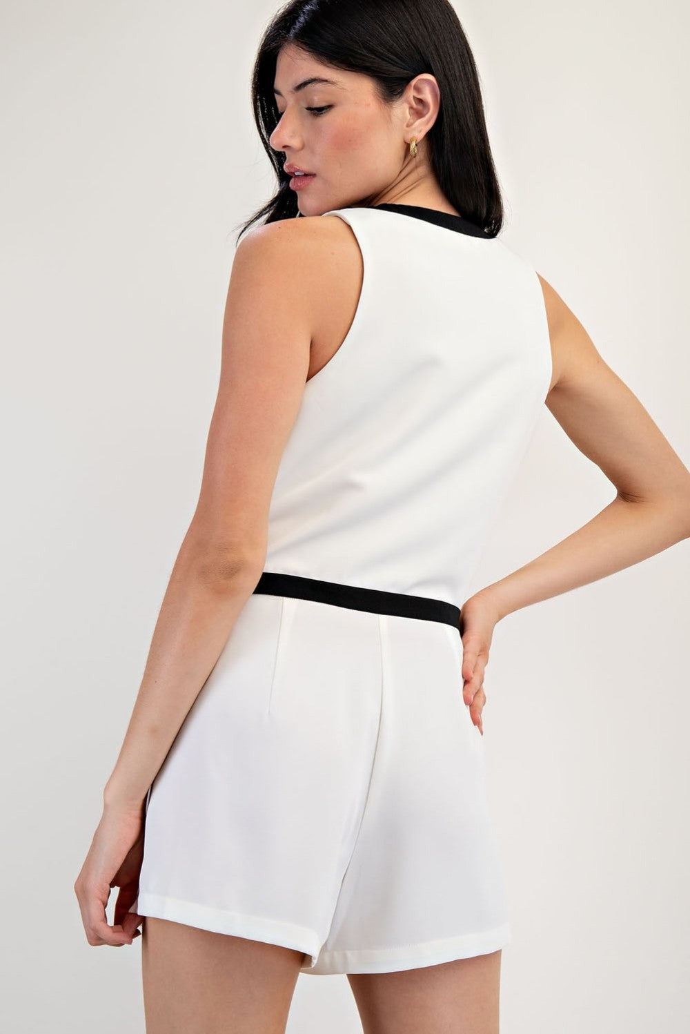 Contrast Vest Romper Black Ivory