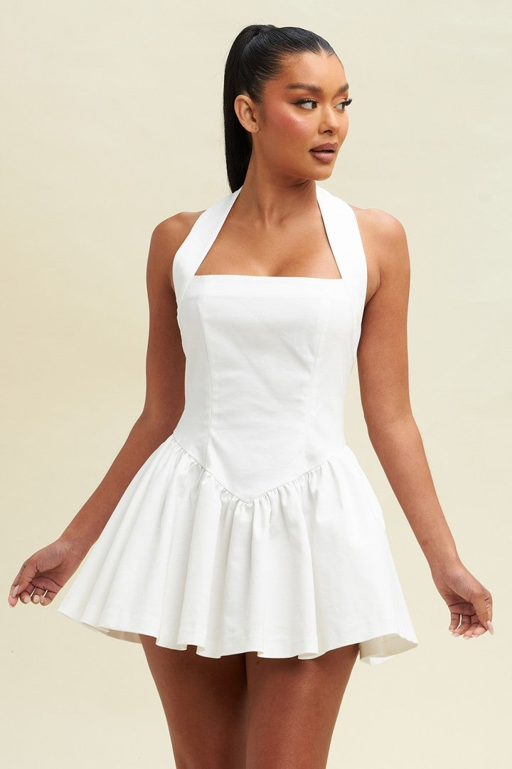White Solid Corset Halter Dress FLORA White Solid Corset Halter Dress FLORA