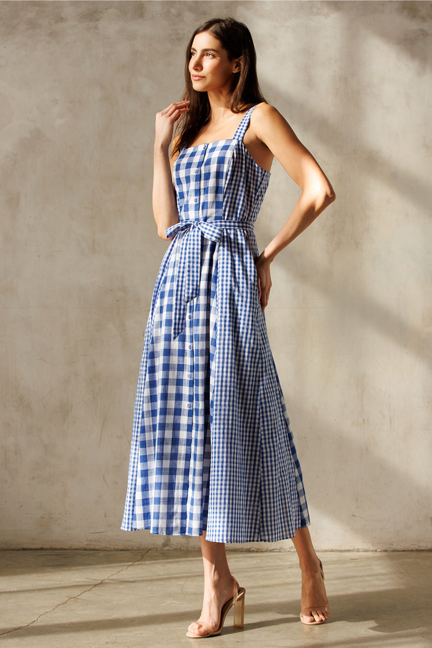 Blue Gingham Midi Dress