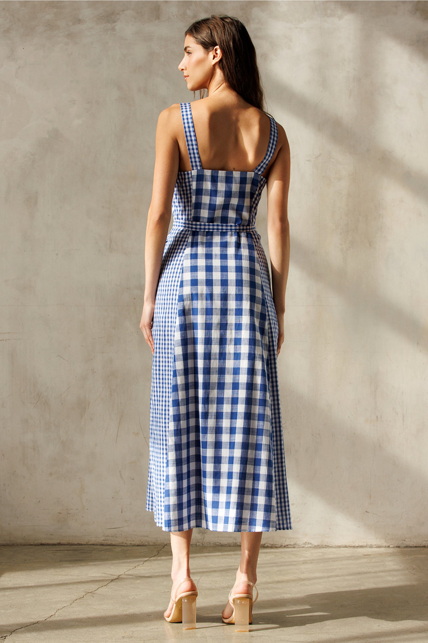 Blue Gingham Midi Dress