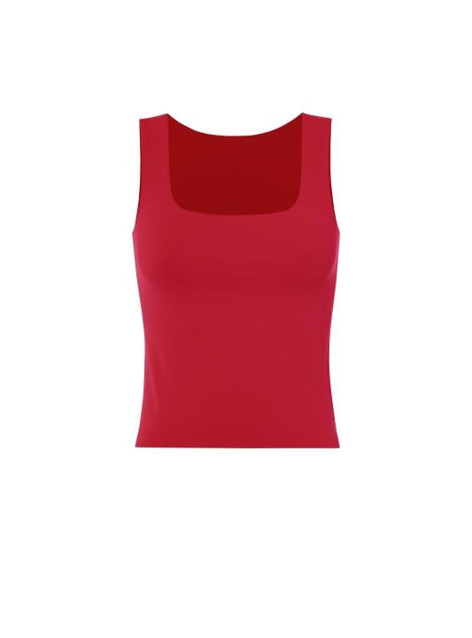 Red Basic Top Square Neck